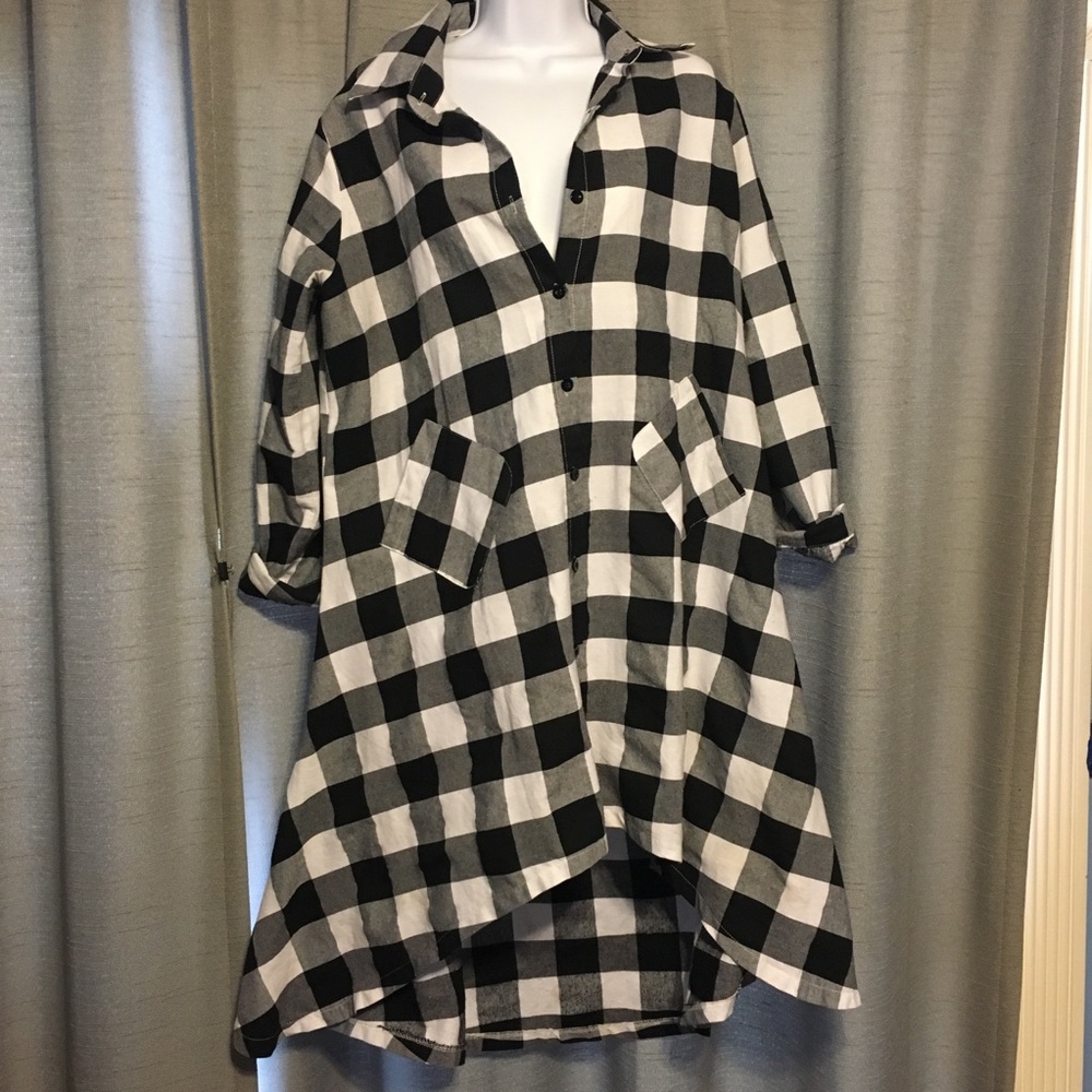 Plaid High Low Button Up Dress